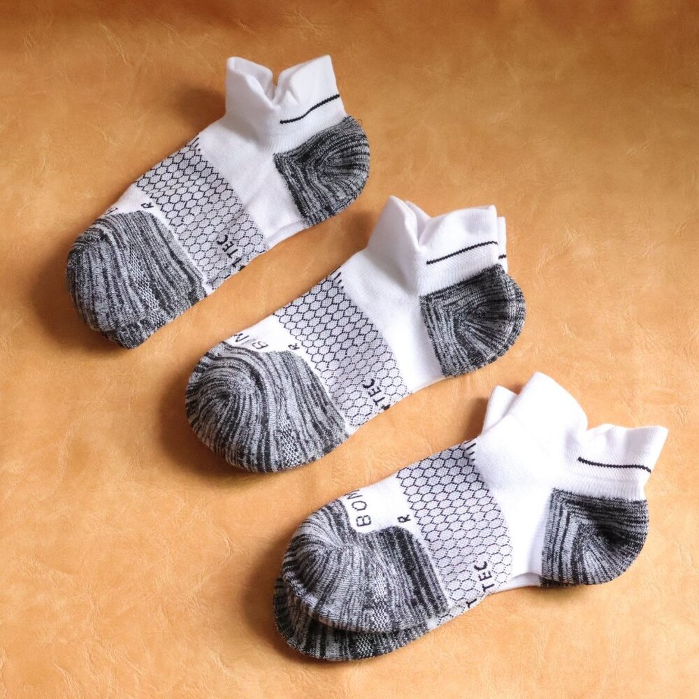 3-Pack Bombas Women's Running Ankle Socks White Size M Comfort Activewear